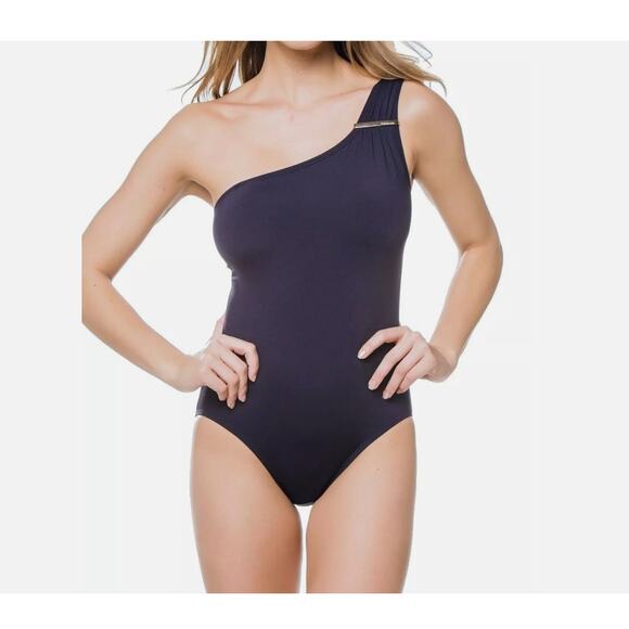 Michael Kors Navy One Piece Asymmetrical Swimsuit Women's Size 8 - Picture 1 of 5